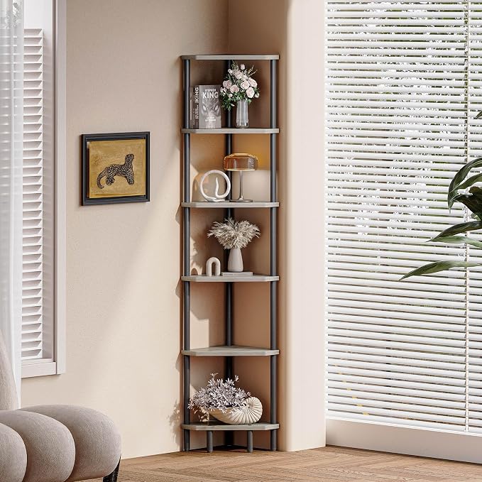 6 Tier Corner Shelf, 66.5'' Tall Standing Shelf, Narrow Display Shelf Stand - Image 4