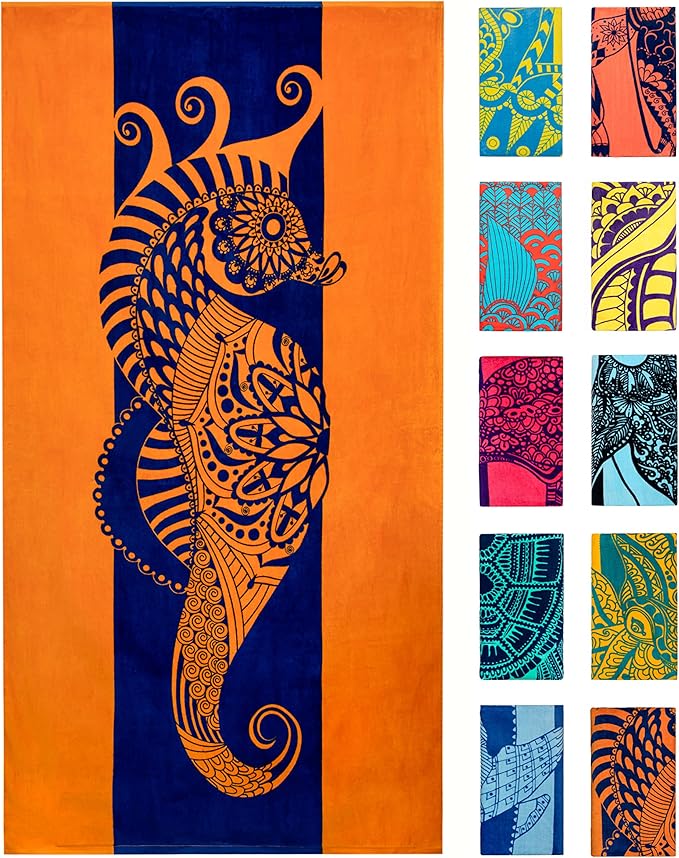 Nova Blue Seahorse Beach Towel – Blue and Orange by NovaBlueBeachAccessories