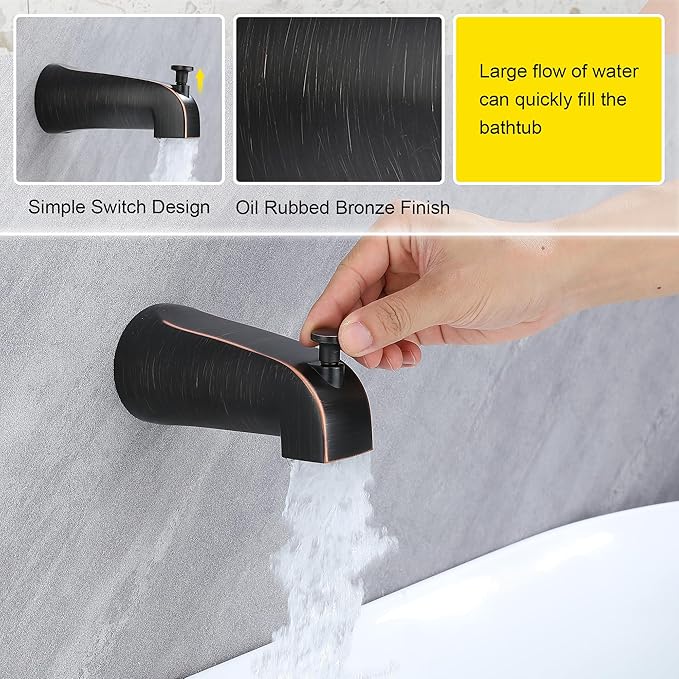 Tub Spout with Diverter, Slip On Bathtub Spout Fits 1/2'' Copper Tube, Bathroom - Image 3