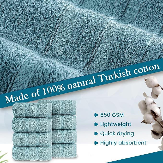 HALLEY Turkish 8 Pack Premium Washcloths 650 GSM Highly Absorbent Super Soft - Image 3