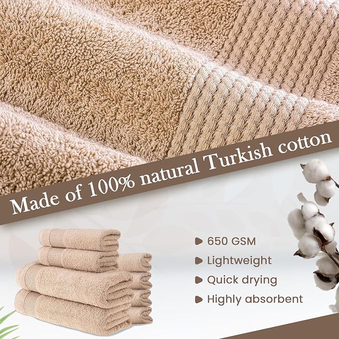HALLEY Turkish Cotton Towels 2 Bath Towels 2 Hand Towels 4 Washcloths, Super - Image 3