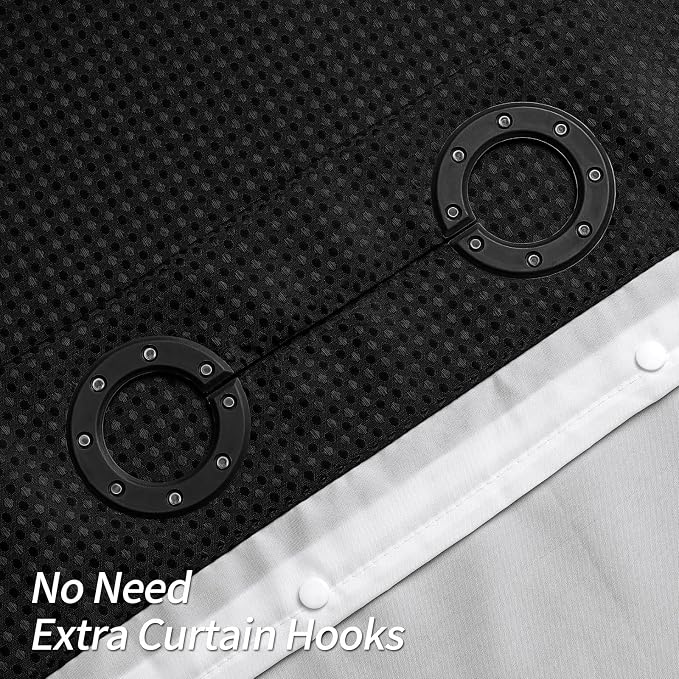 MitoVilla No Hooks Needed Extra Long Shower Curtain Liner Set, 86 inch XL Black - Image 3