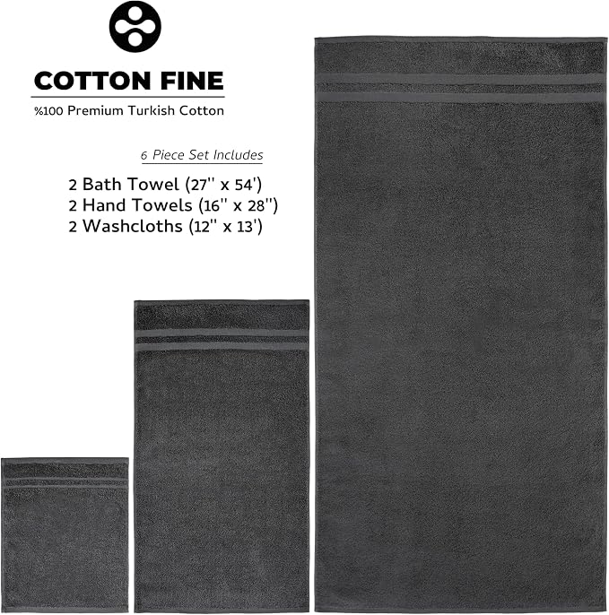 Premium 6 Piece Towel Set, 2 Bath Towel, 2 Hand Towels, 2 Washcloths, 100% - Image 5