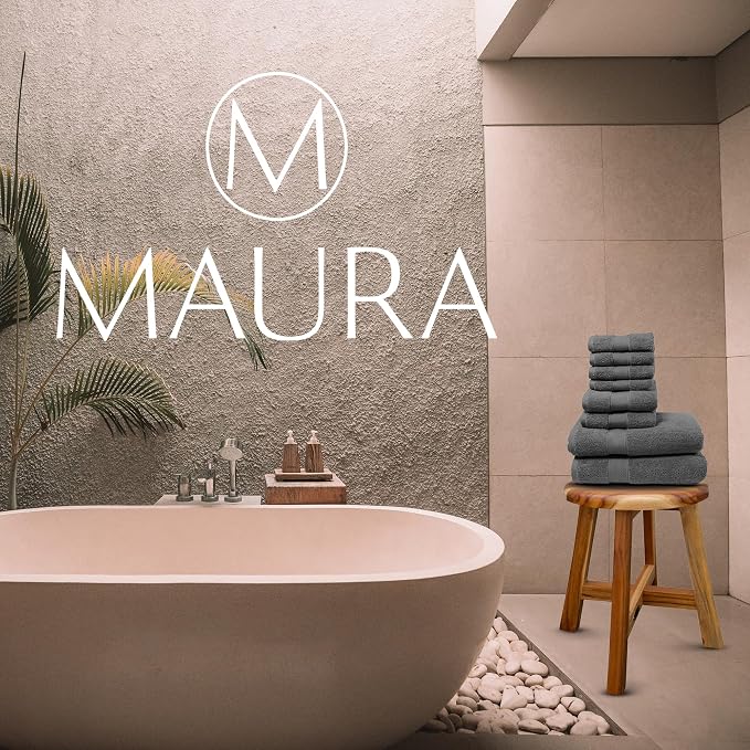 MAURA Grey Bath Towel Set of 8 for Bathroom. Turkish Cotton Luxury Bath Towels. - Image 7