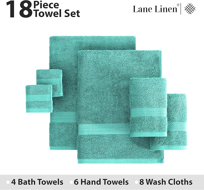 LANE LINEN 100% Ring Spun Cotton Bath Towel Set, 8 Washcloths, 6 Premium Hand - Image 4