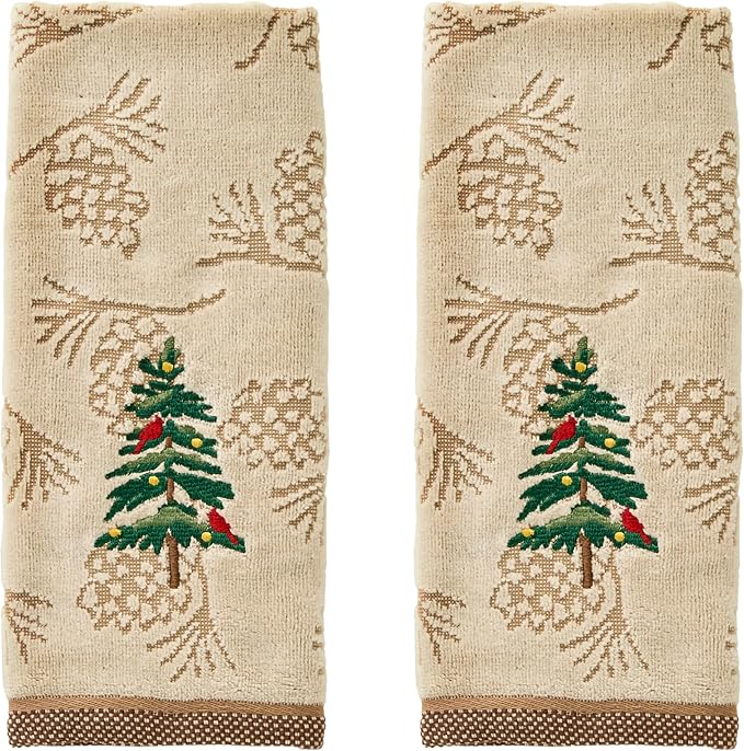 SKL Home Christmas/Winter Seasonal Fir 100% Cotton Embroidered 2pc Hand Towel by SKLHomebySaturdayKnightLtd