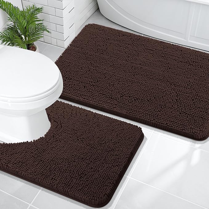 OLANLY Bathroom Rugs Sets 2 Piece, Soft Absorbent Chenille Bath Mats and by OLANLY