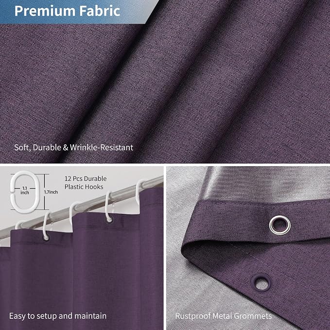 2-in-1 Waterproof Fabric Shower Curtain or Liner, Linen Textured, Breathable - Image 6
