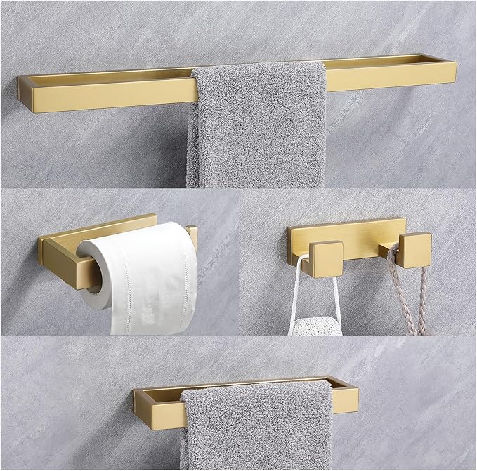 Lairuier Bathroom Hardware Accessories Set, Brushed Gold 4-Piece Bathroom by LairuierBathroomHardwareSet