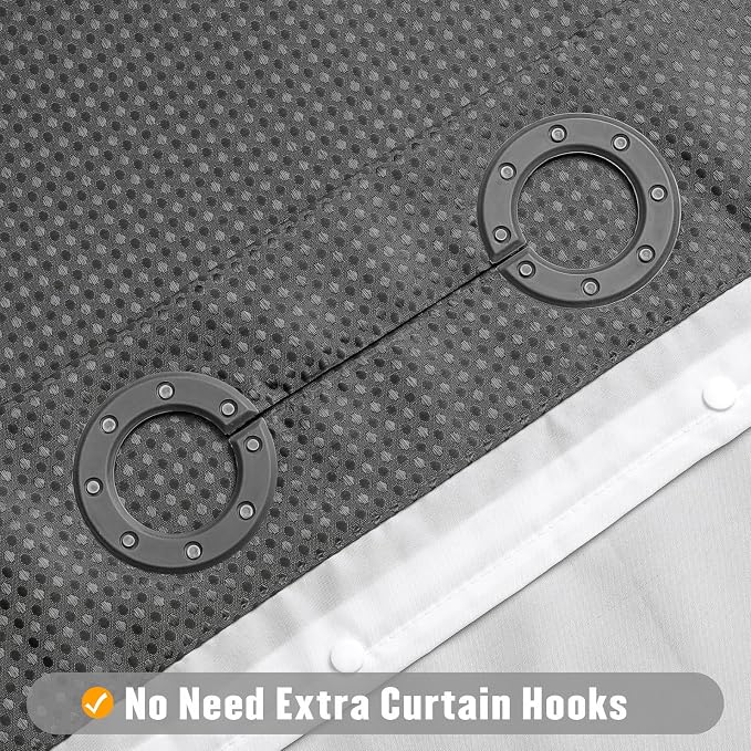 MitoVilla No Hooks Needed Grey Waffle Shower Curtain Liner Set, Modern Waffle - Image 3
