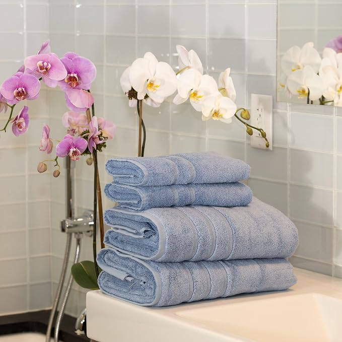Mosobam Luxury Turkish 4pc Towel Set 30X58 16X30 Allure Blue 700 GSM Bamboo - Image 2