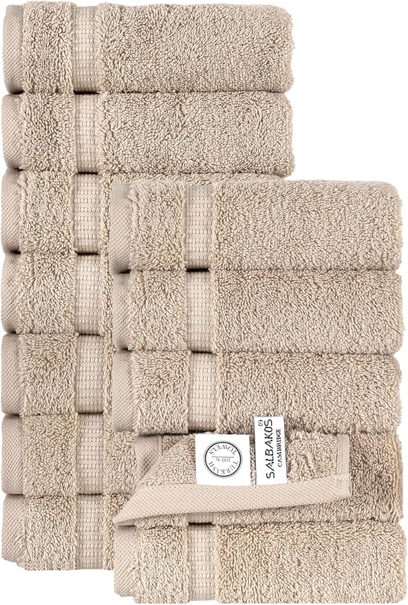 SALBAKOS 100% Turkish Cotton Washcloth Set of 12 13x13 inch | Heirloom Quality by SALBAKOS