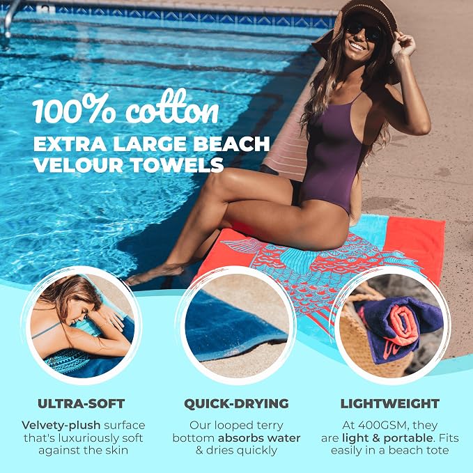 Nova Blue Tropical Fish Beach Towel – Bright Red & Blue Packable Beach Towel - Image 2