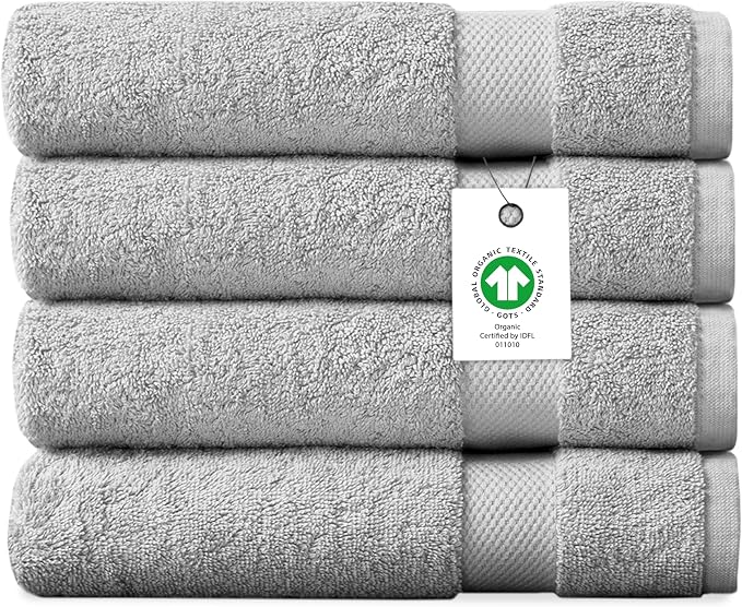 Delara Organic Cotton Luxuriously Plush Bath Towel Pack of 4 | GOTS & OEKO-TEX by Delara