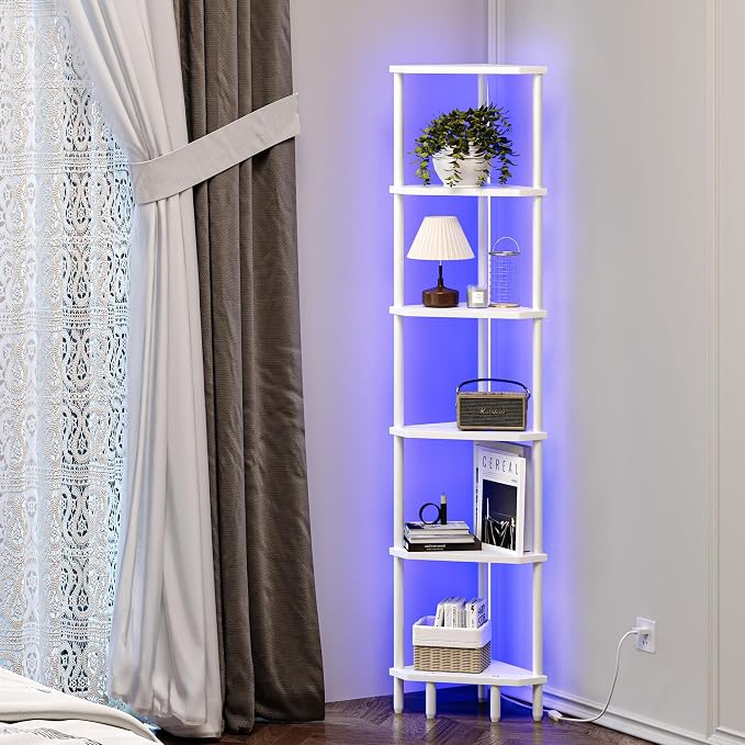 6 Tier Corner Shelf with LED Light, 66.5'' Tall Standing Shelf, Narrow Display - Image 4