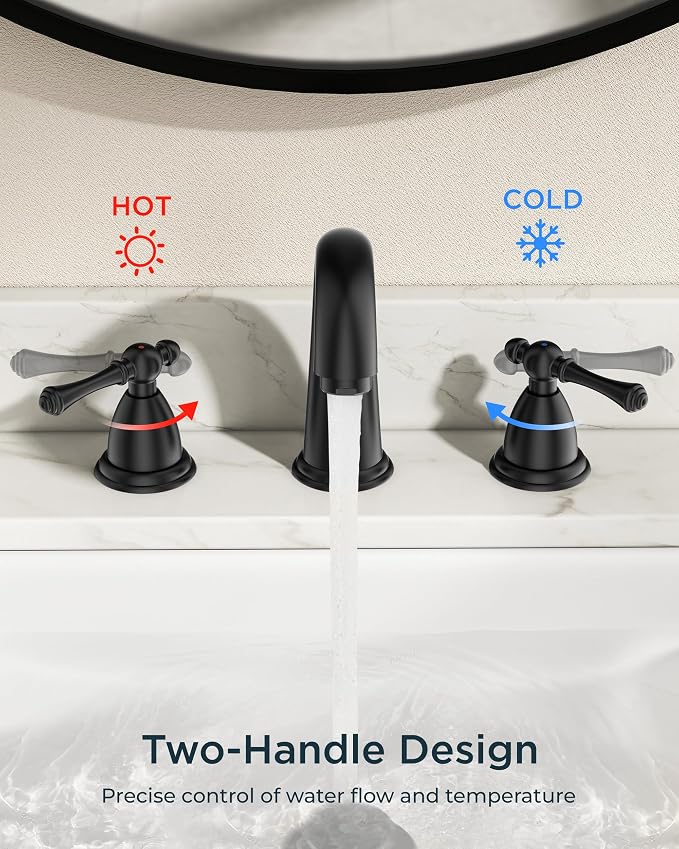 FORIOUS Black Bathroom Sink Faucet 8 Inch, Widespread Bathroom Faucet 3 Hole - Image 5