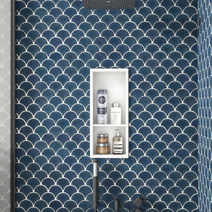 Stainless Steel Shower Niche 18"× 8" White Double Shelves No Tiled Need - Image 2