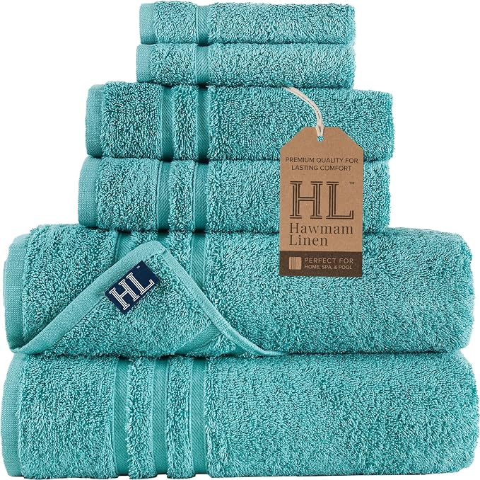 Hawmam Linen Teal Turquoise 6 Piece Bath Towels Set by HawmamLinen