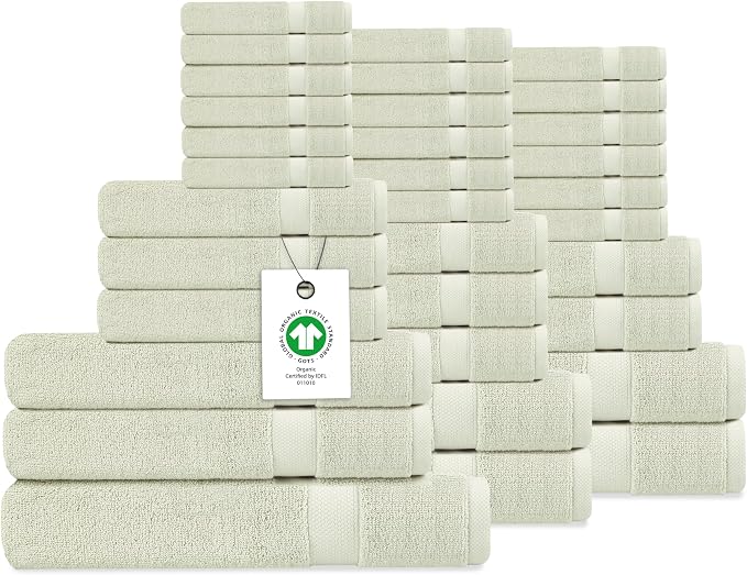Delara Organic Cotton Luxuriously Plush Bath Towel 33 Piece Set|GOTS & Oeko-TEX by Delara