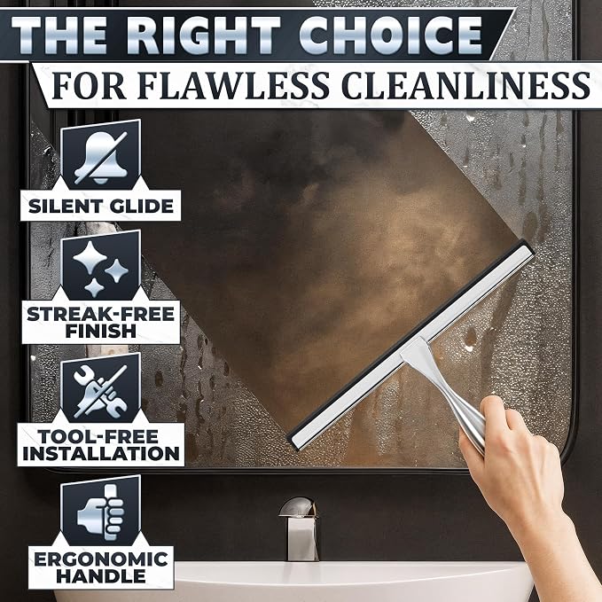12 Inch Silver All-Purpose Stainless Steel Shower Squeegee - Image 4
