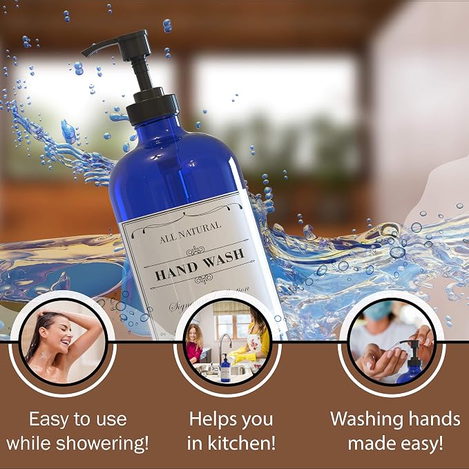 16 OZ Cobalt Blue Glass Soap Dispenser - Image 4