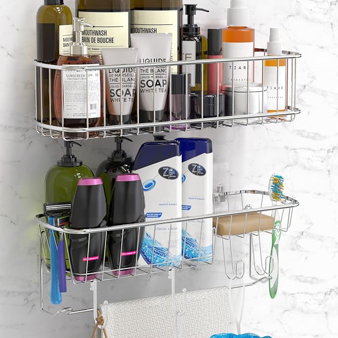 Simple Houseware Bathroom Adhesive Wall Mount Large Shower Caddy w/Hooks by SimpleHouseware