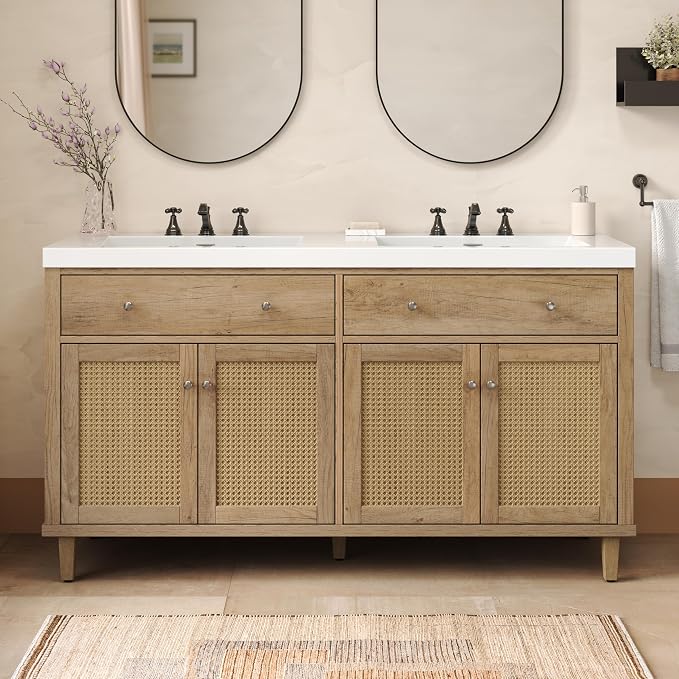 60 Inch Bathroom Vanity with Double SMC Sink Combo Set, Large Double Sink by Virubi