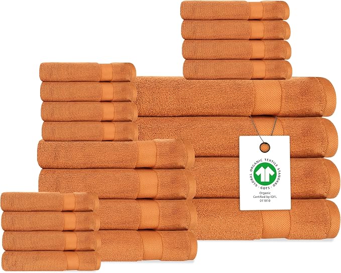 Delara Organic Cotton Luxuriously Plush Bath Towel 20 Piece Set|GOTS & Oeko-TEX by Delara
