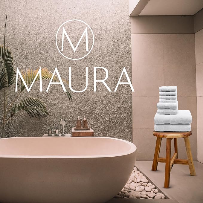 MAURA White Bath Towel Set of 8 - Image 7