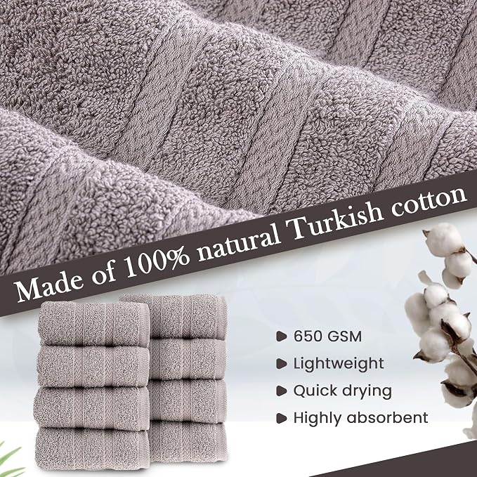 HALLEY Turkish 8 Pack Premium Washcloths 650 GSM Highly Absorbent Super Soft - Image 4