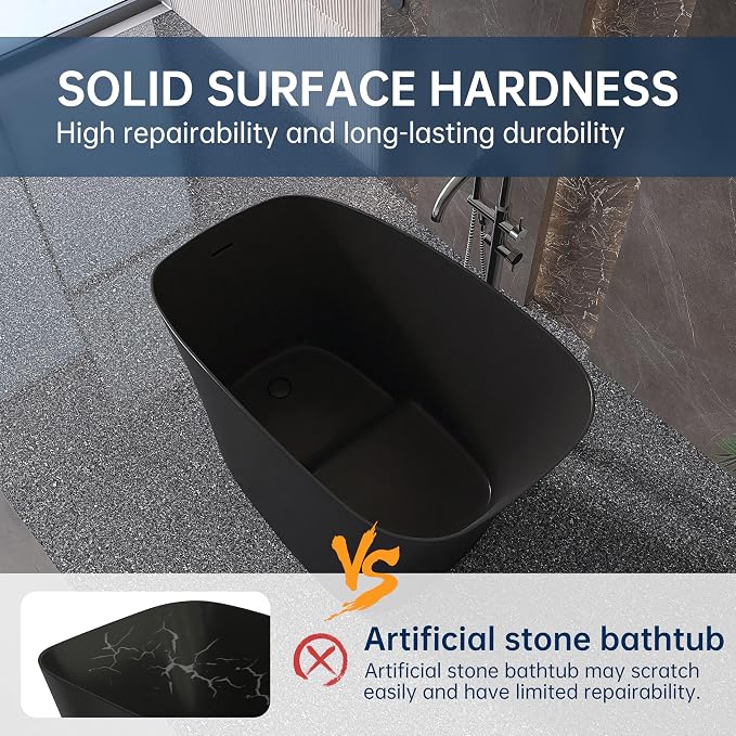 51'' Japanese Soaking Tub Freestanding Bathtub Resin Stone Bathtubs Deep - Image 8