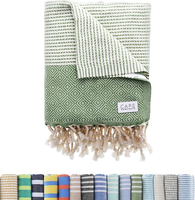 Oversized Turkish Beach Towel, Diamond Dobby Sage by CapeComforts