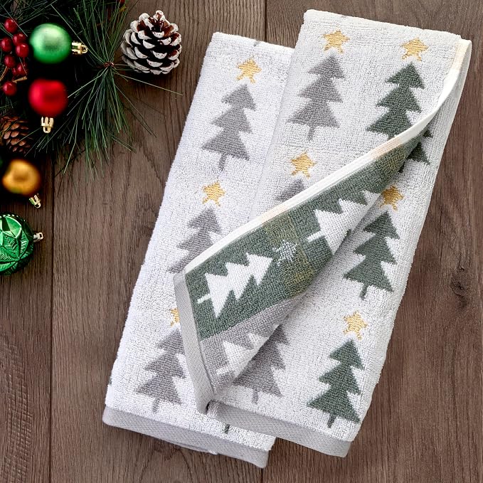 SKL Home Christmas/Winter Multi Trees 100% Cotton Premium 2-Piece Hand Towel Set - Image 2