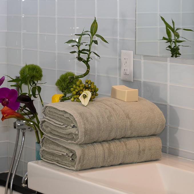 Mosobam Luxury Turkish Towels Set of 2 Bath Sheets 35X70 Seagrass Green 700 GSM - Image 2