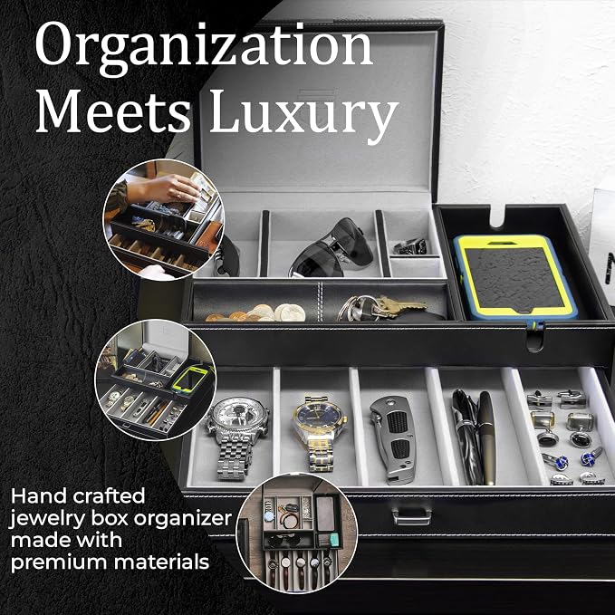 Mens Watch Box Leather Valet Tray - Image 5