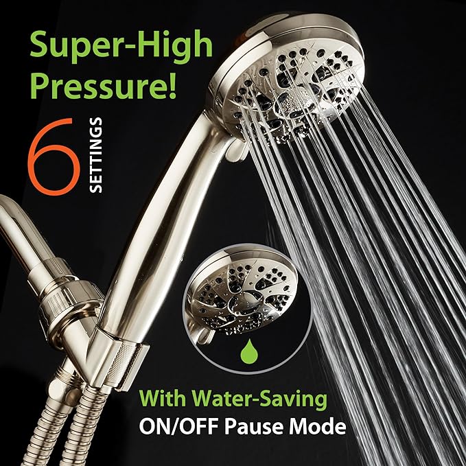 AquaDance High Pressure 6-Setting Full Brushed Nickel Handheld Shower Head - Image 2