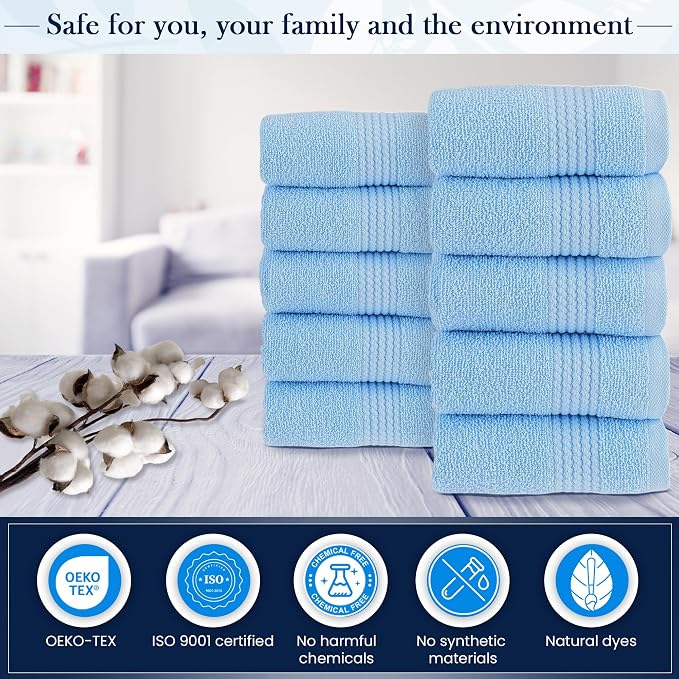 HALLEY Turkish Cotton Towels Washcloths Super Soft Highly Absorbent 100% Cotton - Image 5