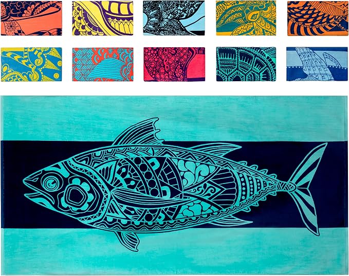 Nova Blue Tuna Fish Beach Towel – Blue Striped Cotton Beach Towels Made from by NovaBlueBeachAccessories