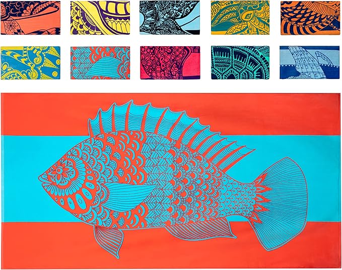 Nova Blue Tropical Fish Beach Towel – Bright Red & Blue Packable Beach Towel by NovaBlueBeachAccessories