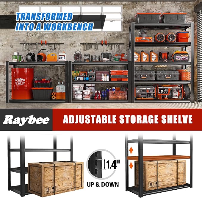 Raybee Garage Shelving 2000LBS Storage Shelves Adjustable Metal Shelves 5 Tier - Image 5