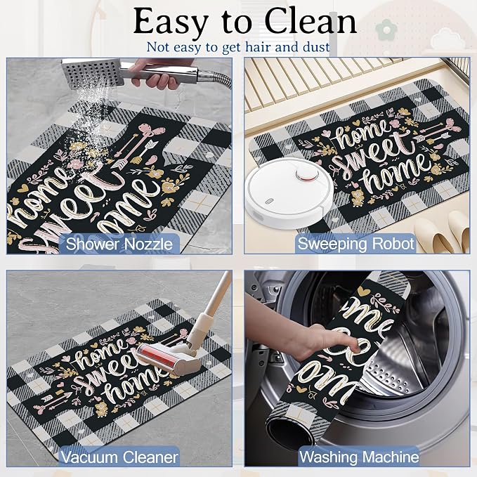 Sweet Home Bath Mat, Spring Floral Bathroom Rugs, Absorbent Bath Rug Floor Rug - Image 6