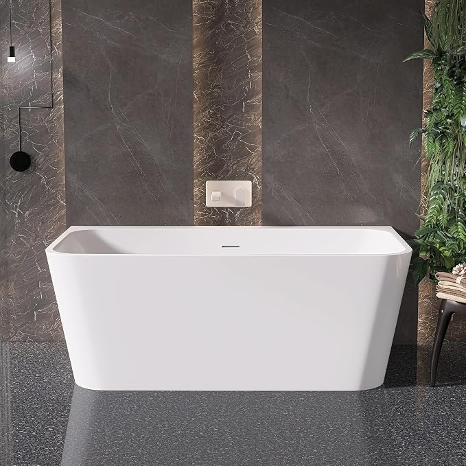 59" Acrylic Back-to-Wall Bathtub, Freestanding Bathtubs, Stand Alone Tub - Image 3