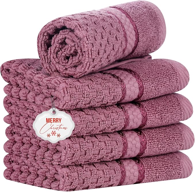 Ample Decor Grape Purple Wash Cloth Set of 5 100% Cotton by AmpleDecor