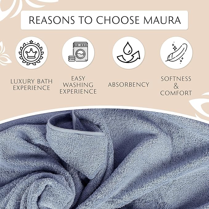 MAURA Light Blue Extra Large Turkish Cotton Luxury Bath Towels Set of 4. - Image 4