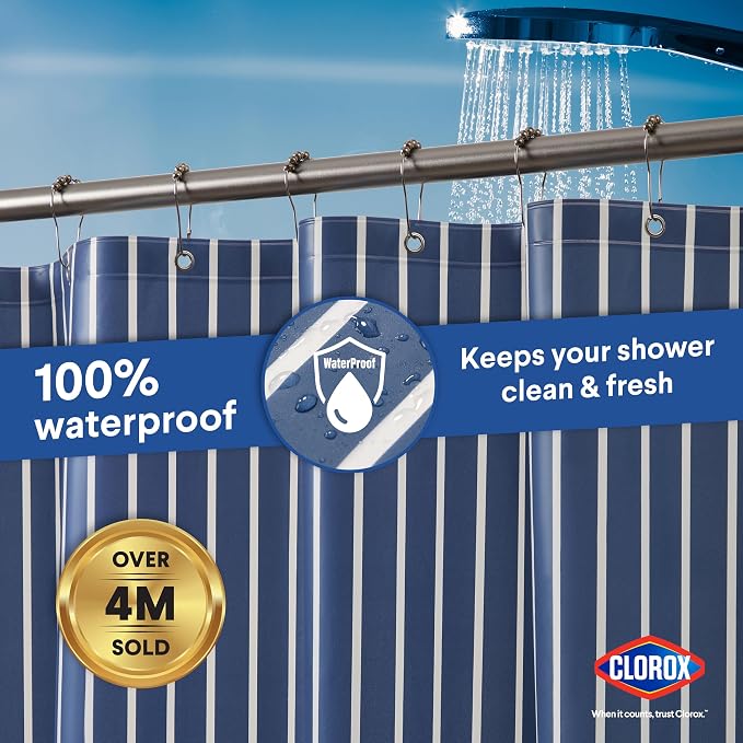 CLOROX Shower Curtain Liner, Premium Striped Medium-Weight Durable Waterproof - Image 6