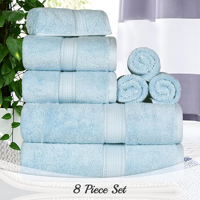 Superior Egyptian Cotton Pile 8 Piece Towel Set, Includes 2 Bath, 2 Hand - Image 2