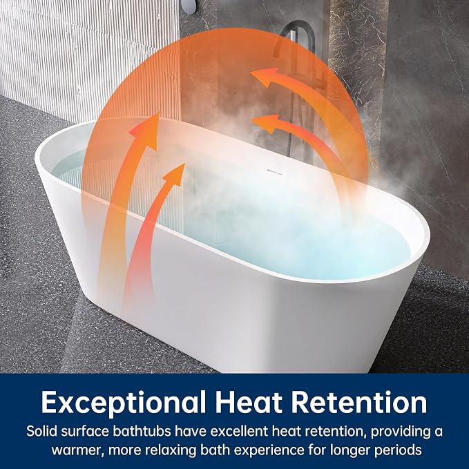 67'' Flatbottom Bathtub Solid Surface Freestanding Bathtub Matte Bathroom - Image 8