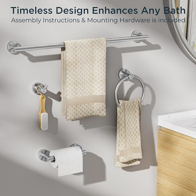 FORIOUS Bathroom Hardware Accessories Set, SUS304 Stainless Steel Towel Bar Set - Image 6