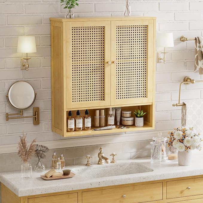 Bathroom Wall Cabinet, Bamboo Over-The-Toilet Storage Organizer - Image 2