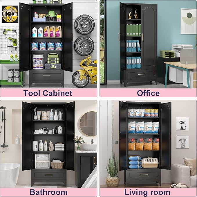 Pantry Kitchen Cabinet with Drawer, Metal Storage Cabinets with Doors and - Image 3